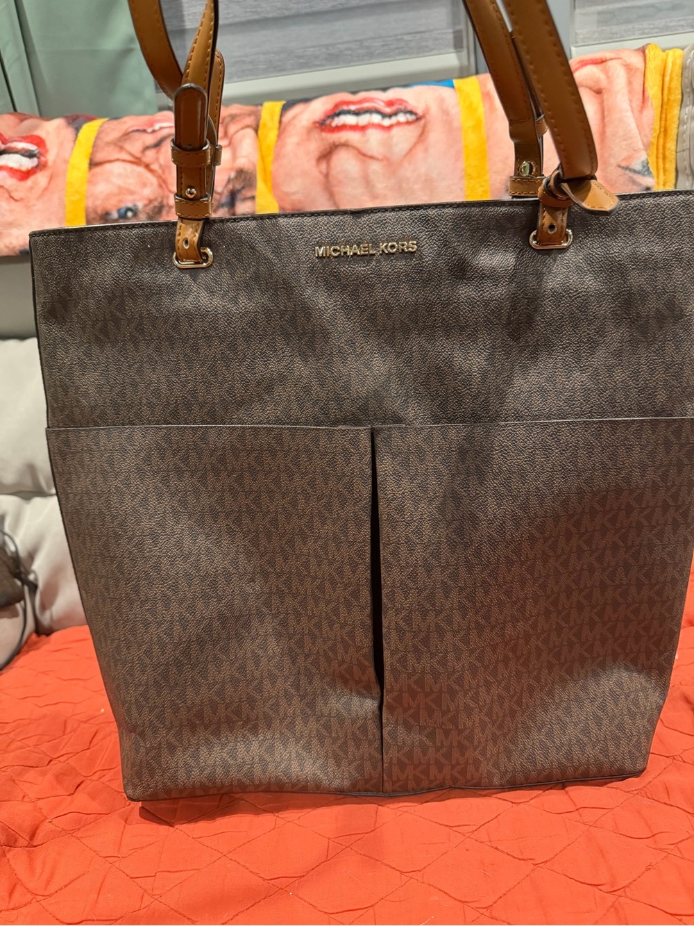 Michael Kors Brown Signature Tote with Tan Handles